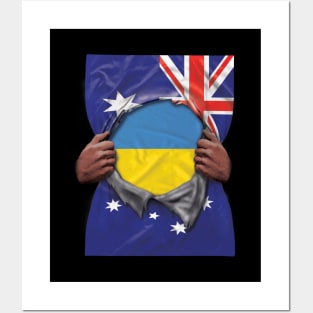 Ukraine Flag Australian Flag Ripped - Gift for Ukrainian From Ukraine Posters and Art